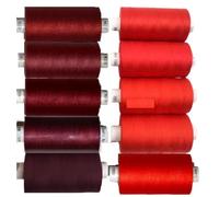 Coats Moon Lot de 10 bobines de fil à coudre en polyester tout usage pour couture, surjeteuse, matelassage, couture, 914 m par bobine, rouge et marron