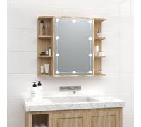 Coavain Armoire à Miroir avec LED Chêne Sonoma 70x16.5x60 cm Mode Cosmétique Ampoules LED Connecteur USB Armoire Murale Gain de Place Grand Espace de Rangement Salon Chambre à Coucher