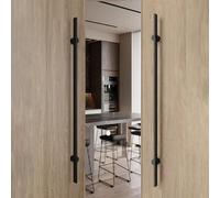 Coayuou Poignée de porte carrée robuste en acier inoxydable à double pointe fixe de 40 à 120 cm, longue barre de tirage, pour la maison, le bureau et les entrées commerciales, facile à installer (noir