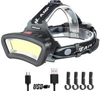 Cob Led Headlamp, Usb Rechargeable Waterproof Headlamp, 2000 Lumens, With Red Light, Work Light For Helmet, Car Maintenance And Construction, 7-14 Hours Running Time
