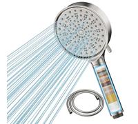 Cobbe Filtre Pommeau de douche Anti Calcaire avec 20 Étapes Filtre et avec Tuyau 1,5M, 6 Types de Jets Pommeau Économie Deau Haute Pression, Nickel Brossé