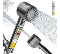Cobbe Pomme de douche filtrée à main haute pression 5 modes avec filtres, lavage électrique intégré pour eau dure - Élimine le chlore - Réduit les démangeaisons de la peau sèche, débit gris, 1,8 GPM