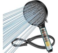 Pommeau de Douche Anti Calcaire avec Tuyau, Cobbe Pommeau de Douche avec 20 Étapes Filtre, Pommeau Douche Haute Pression avec 6 Types de Jets, Économie Deau Pommeau Douche Noir