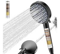 Cobbe Pommeau de Douche Filtrant Anti-Calcaire avec Filtre 20 Étapes, Haute Pression, Flexible, 6+1 Modes de Jet, Fonction Power Wash Intégrée, Noir