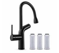 Cobbe Robinet de cuisine avec douchette extractible, 2 modes de jet, système de filtration d’eau pour éliminer le chlore et les métaux lourds, lot de 3 cartouches charbon actif 2.0, noir