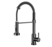 Cobbe Robinet de cuisine noir, robinet mitigeur d'évier de cuisine à ressort avec pulvérisateur extractible, levier à poignée unique, arc haut pivotant à 360° avec 2 modes de pulvérisation, raccords