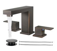Cobbe Robinet de salle de bain carré pour évier à 3 trous, bronze huilé de 20,3 cm, large avec drain pop-up, 2 poignées et tuyaux d'alimentation, en acier inoxydable sans plomb pour vanité camping-car