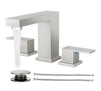 Cobbe Robinets de salle de bain pour évier à 3 trous, en nickel brossé, robinet carré de 20,3 cm, large avec drain pop-up, 2 poignées et 2 tuyaux d'alimentation, en acier inoxydable sans plomb pour