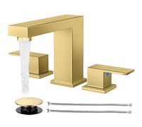 Cobbe Robinets de salle de bain pour évier à 3 trous, robinet carré de 20,3 cm large avec drain pop-up, 2 poignées et 2 tuyaux d'alimentation, en acier inoxydable sans plomb pour coiffeuse