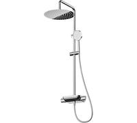 Cobbe Système de Douche Thermostatique avec Pomme de Douche Ronde 25 cm, Inverseur 3 Voies, Filtre pour Pomme de douche 6 Jets avec Flexible 1,5 m et Barre Réglable en Hauteur, Chromé