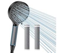 Cobbe Tête de Douche avec Filtre, Pommeau Haute Pression avec Flexible, 6 Fonctions de Jet, 3 Filtres à Charbon Actif, Élimination 99% du Chlore pour Eau Dure, Économie d'Eau (Noir)