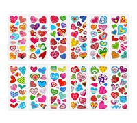 cobee 3D Love Heart Stickers pour enfants, 12 feuilles d'autocollants gonflés colorés Autocollants d'amour pour enfants Autocollants décoratifs en forme de cœur Autocollant de récompense de professeur