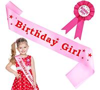 cobee Écharpe d'anniversaire pour Fille, écharpe d'anniversaire en Satin Rose avec Ruban de récompense d'anniversaire pour Fille Badge « Happy Birthday » Décoration d'anniversaire
