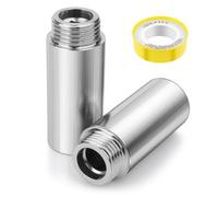 cobee Lot de 2 bras d'extension de pommeau de douche en acier inoxydable 50 mm de long 1/2 G1 mâle vers 1/2 G1 femelle Réducteur de filetage Connecteur adaptateur droit avec ruban adhésif pour pommeau