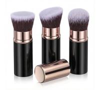 cobee Lot de 3 pinceaux de maquillage rétractables, pinceaux de voyage Kabuki portables pour fond de teint, poudre, estompage, crème solaire, dissimulation (noir doré)