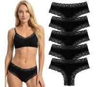 Cobee Lot de 5 culottes brésiliennes pour femme en coton et dentelle - Hipster côtelé - Respirant - Culotte brésilienne (S)