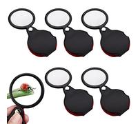 Cobee Lot de 5 mini loupes, loupe de poche grossissement 10x pliable avec étui de protection rotatif pour la lecture, les étiquettes de cartes, la lecture de petits caractères et les amateurs, 2,16 po