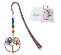 Cobée Marque Page Vintage Métal et Arbre de Vie 7 Cristaux Chakra Guérison, Métal Cuivre (Arc-en-ciel)