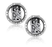 Cobee Médaille de Saint Christophe pour voiture, 2 pièces clip pour visière, insigne catholique, bénédiction de conduite