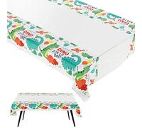 Cobee Nappe de fête jetable, Nappe en Plastique imprimée jetable 70" x 42" Nappes de fête rectangulaires pour Le Camping Couvertures de Table imperméables pour Anniversaire, Mariage(Dinosaure)