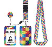 cobee Porte badge d'identification avec cordon détachable, porte badge rétractable pour sensibilisation à l'autisme avec bobines et cordons de badge puzzle détachables