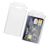 Cobee Porte-badge en plastique rigide, 2 pièces, transparent, refermable, durable, porte-badge vertical pour une ou deux cartes