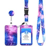 cobee - Porte-badge rétractable avec bobines et cordons amovibles, cordon de protection tendance pour cartes de crédit, infirmière, enseignant, motif ciel étoilé (violet)