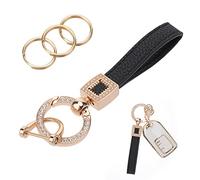 Cobee Porte Clés en Cuir Microfibre Universel Bling avec Boucle Anti Perte en D, Rotatif à 360 Degrés, 3 Attaches et Barre de Réparation (Noir)