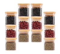 Cobenga Lot de 12 pots à épices en verre avec couvercle en bambou, boîte hermétique de 150 ml, récipient de stockage des aliments de cuisine avec étiquettes noires