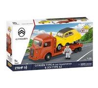 Cobi 24627 - Citroën Type H Car Transporter et 2CV TYype AZ - Jeu de Construction Rouge et Jaune