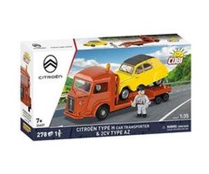 Cobi 24627 - Citroën Type H Car Transporter et 2CV TYype AZ - Jeu de Construction Rouge et Jaune