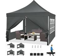 COBIZI Barnum Pliant 3x3m Tonnelle Pliante 3x3 Tonnelle de Jardin Exterieur Imperméable Professionnel Tente de Reception avec 4 Parois Latérales Tonnelle Tente UV 50+, Gris