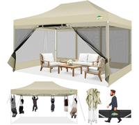 COBIZI Barnum Tonnelle Pliant 3x4,5 Tonnelle de Jardin avec Moustiquaire Solide, UV 50+, Anti-Moustique, 3 Réglages en Hauteur, Livré avec Sac de Transport Portable et Sac de Sable, Kaki