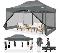 COBIZI Barnum Tonnelle Pliant 3x4,5 Tonnelle de Jardin avec Moustiquaire Solide, UV 50+, Anti-Moustique, 3 Réglages en Hauteur, Livré avec Sac de Transport Portable et Sac de Sable, Gris