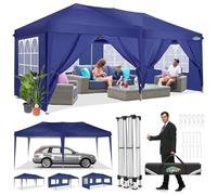 COBIZI Gazebo 3 x 6 m Waterproof with 6 Side Walls Pop-Up Anti UV Garden-Proof Folding Gazebo Heavy Duty 3 Height Adjustable Easy to Assemble for Festival Garden Party (3 x 6 m, Navy Blue)