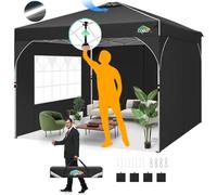 COBIZI Auvent pop-up de 25,4 x 25,4 cm avec 3 parois latérales, 1 personne, facile à installer, tente d'extérieur avec bande fluorescente et 4 sacs de sable, imperméable, 3 hauteurs réglables (noir)
