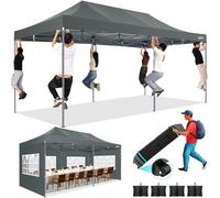 COBIZI Tente de Réception 3x6m avec 6 Parois Latérales, Barnum Pliant Installation Facile pour Événements Extérieurs, 100% Imperméable, 3 Hauteurs Réglables avec Sac de Transport à roulettes, Gris