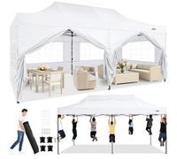 COBIZI Tente de Réception 3x6m avec 6 Parois Latérales, Barnum Pliant Installation Facile pour Événements Extérieurs, 100% Imperméable, 3 Hauteurs Réglables avec Sac de Transport à roulettes, Blanc