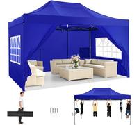 COBIZI Tente de Réception Pliante 2x2m Robuste sans Parois Latérales, Chapiteau de Fête Extérieur Commercial Facile à Monter, 3 Hauteurs Réglables avec Sac de Transport,Bleu foncé