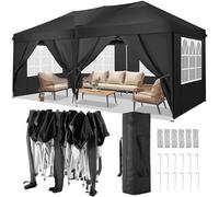 COBIZI Tonnelle 3x6m Tonnelle Pliante 3x6 Barnum Pliant Tonnelle de Jardin Exterieur Imperméable Professionnel Tente de Reception Camping avec 6 Côtés, Noir