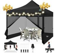 COBIZI tonnelle Barnum Pliant 3x3m avec 4 pièces de moustiquaire, Robuste Tente de fête Facile à Installer, imperméable et protégée Contre Les UV, Hauteur réglable, avec Sac de Transport,Noir