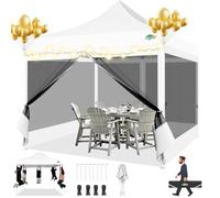 COBIZI tonnelle Barnum Pliant 3x3m avec 4 pièces de moustiquaire, Robuste Tente de fête Facile à Installer, imperméable et protégée Contre Les UV, Hauteur réglable, avec Sac de Transport,Blanc