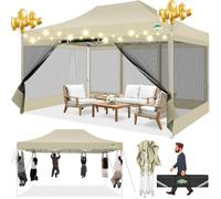 COBIZI tonnelle Barnum Pliant 3x4.5m avec 4 pièces de moustiquaire, Robuste Tente de fête Facile à Installer, imperméable et protégée Contre Les UV, Hauteur réglable, avec Sac de Transport,Kaki