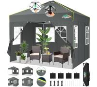 COBIZI Tonnelle Barnum Pliante 3x3 Pop up Tonnelle de Jardin Exterieur Imperméable Tente de Reception avec 4 Panneaux Latéraux Chapiteau avec Ventilation pour Camping Sac de Transport, Anti UV, Gris