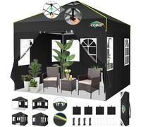 COBIZI Tonnelle Barnum Pliante 3x3 Pop up Tonnelle de Jardin Exterieur Imperméable Tente de Reception avec 4 Panneaux Latéraux Chapiteau avec Ventilation pour Camping Sac de Transport, Anti UV, Noir