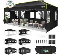 COBIZI Tonnelle Barnum Pliante 3x6 Pop up Tonnelle de Jardin Exterieur Imperméable Tente de Reception avec 6 Panneaux Latéraux Chapiteau avec Ventilation pour Camping Sac de Transport, Anti UV, Noir
