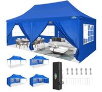 COBIZI Tonnelle Barnum Pliante 3x6 Tonnelle de Jardin Exterieur Imperméable Barnum Pliant avec 6 Parois Latérales Mettre à Niveau Le Cadre 2.0 UPF 50+ Tente de Reception pour Plage, Mariage, Bleu