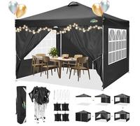 COBIZI Tonnelle De Jardin 3 X 3 M Tonnelle Pliante Tente RéCeption，Barnum Pliant 3x3 with 4 Removeable Sidewalls, à Hauteur RéGlable pour FêTe Marriage Les ActivitéS Commerciales,Noir