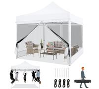 COBIZI Tonnelle de Jardin 3x3m Extérieure Pliante Imperméable avec Paroi Latérale en Maille, Hauteur Réglable pour Patios, Jardin, Camping, Parti, Blanc