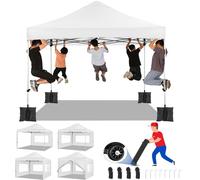 COBIZI Tonnelle de Jardin 3x3m Imperméable Robuste Résistante à l'hiver 2.0, Pliable Extérieur 3 Hauteurs Réglables, Tente de Réception avec 4 Parois Latérales et 4 Sacs de Lestage, Blanc